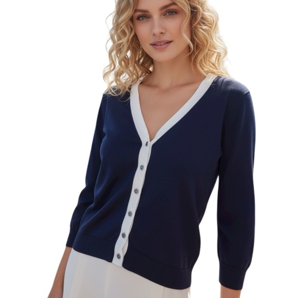 The Limited Sweaters - The Limited Large Navy Blue Button Front Cardigan Vneck Nautical Preppy Office